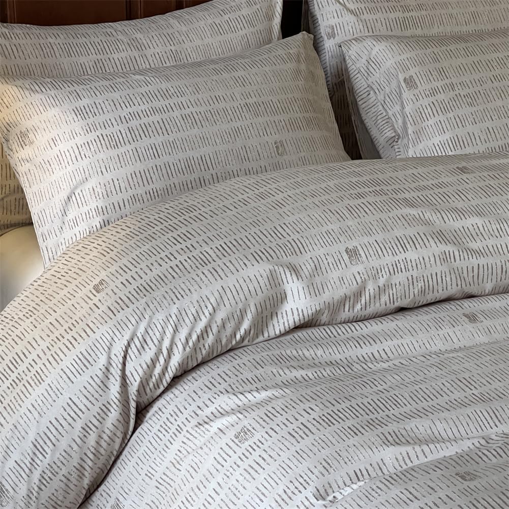 Beige Boho Duvet Cover King, Vintage Striped Comforter Cover Set, Bohemian Bedding Cover Set(3 Pieces, King)