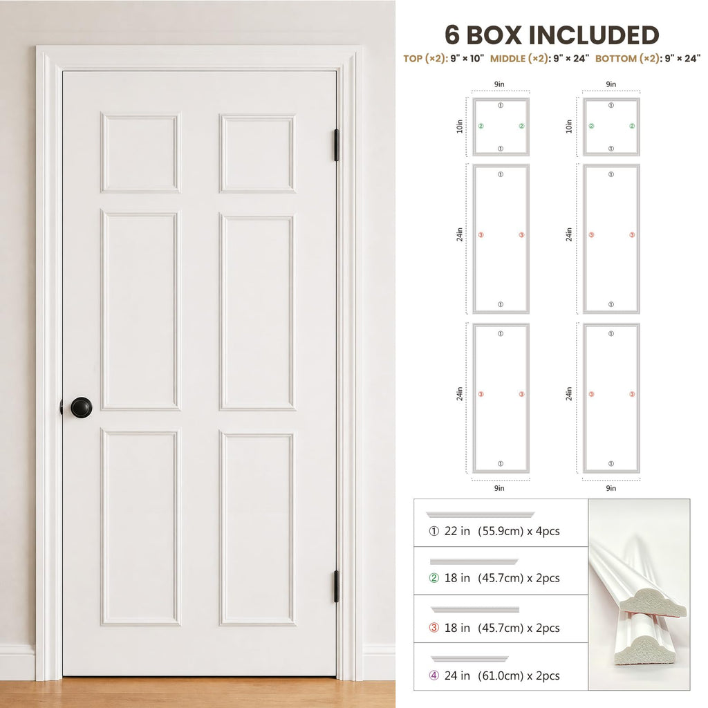 Peel and Stick Door Molding Pre-Cut Paintable Trim Kit 6 Sets