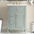 24 Inch Bathroom Vanity with Sink, Solid Wood Bathroom Sink Vanity with Drawers, Freestanding Bathroom Vanities with Adjustable Shelf, Light Green