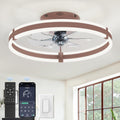 19.7" Brown Flush Mount Chandelier Ceiling Fan with Light & Remote