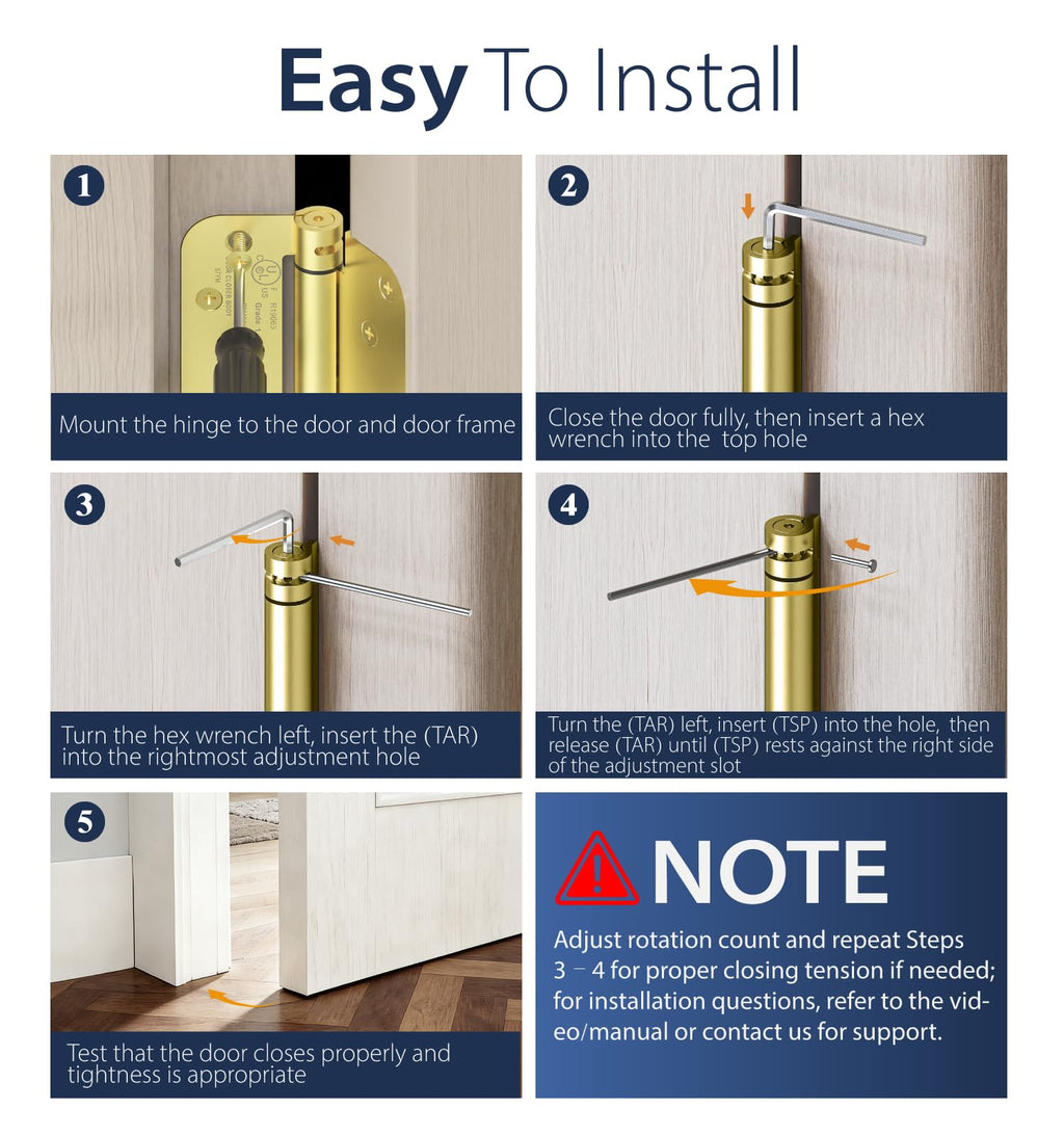4 Inch Self Closing Door Hinges, 4-Pack Spring Loaded Door Hinges