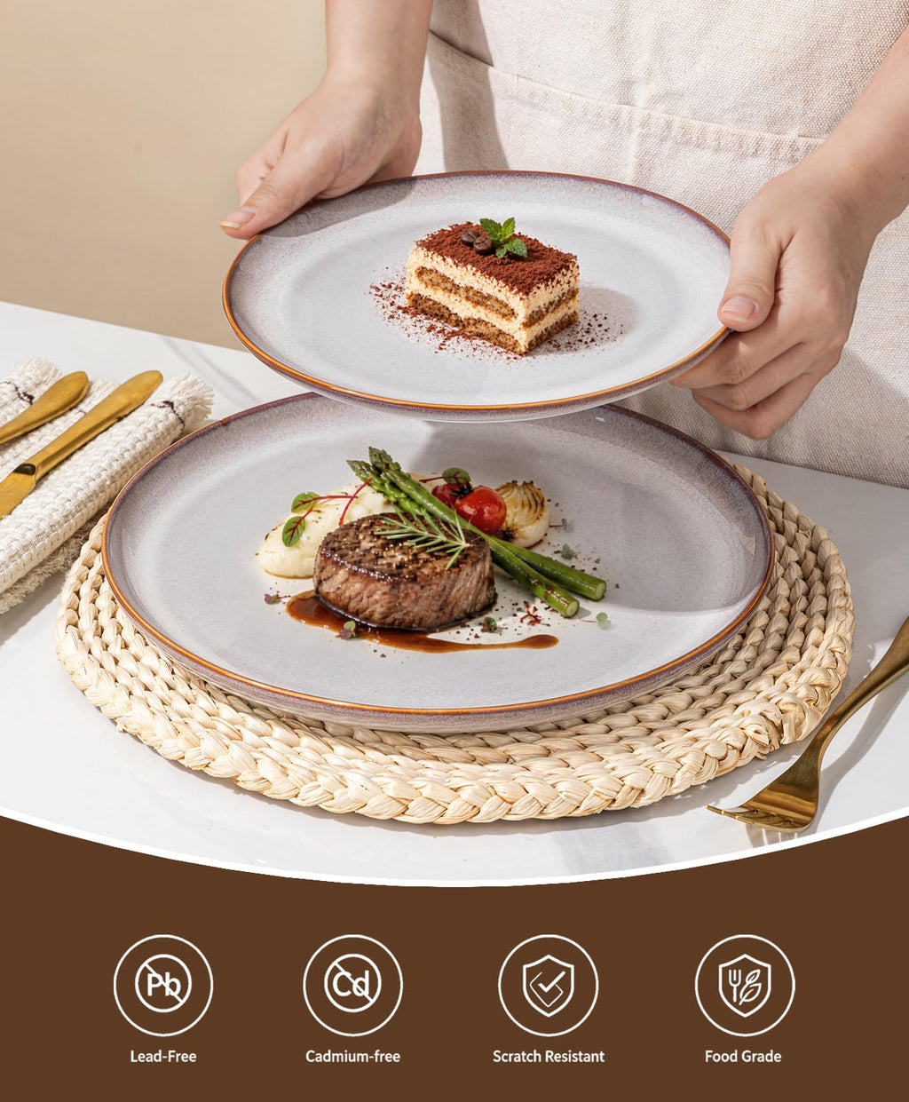 Dinnerware Sets for 4, Ceramic Plates and Bowls Sets (12 Piece)