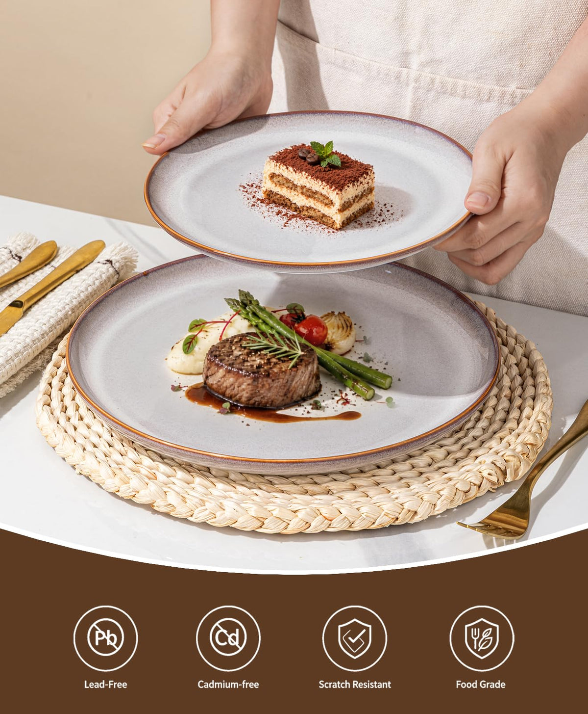 Dinnerware Sets for 4, Ceramic Plates and Bowls Sets (12 Piece)