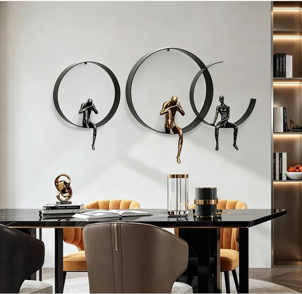 Wall Decor, Metal & Resin 3D Wall Art, Minimalist Modern Art Work Ornaments, Thinker Wall Sculpture Bedroom Kitchen - Set of 3