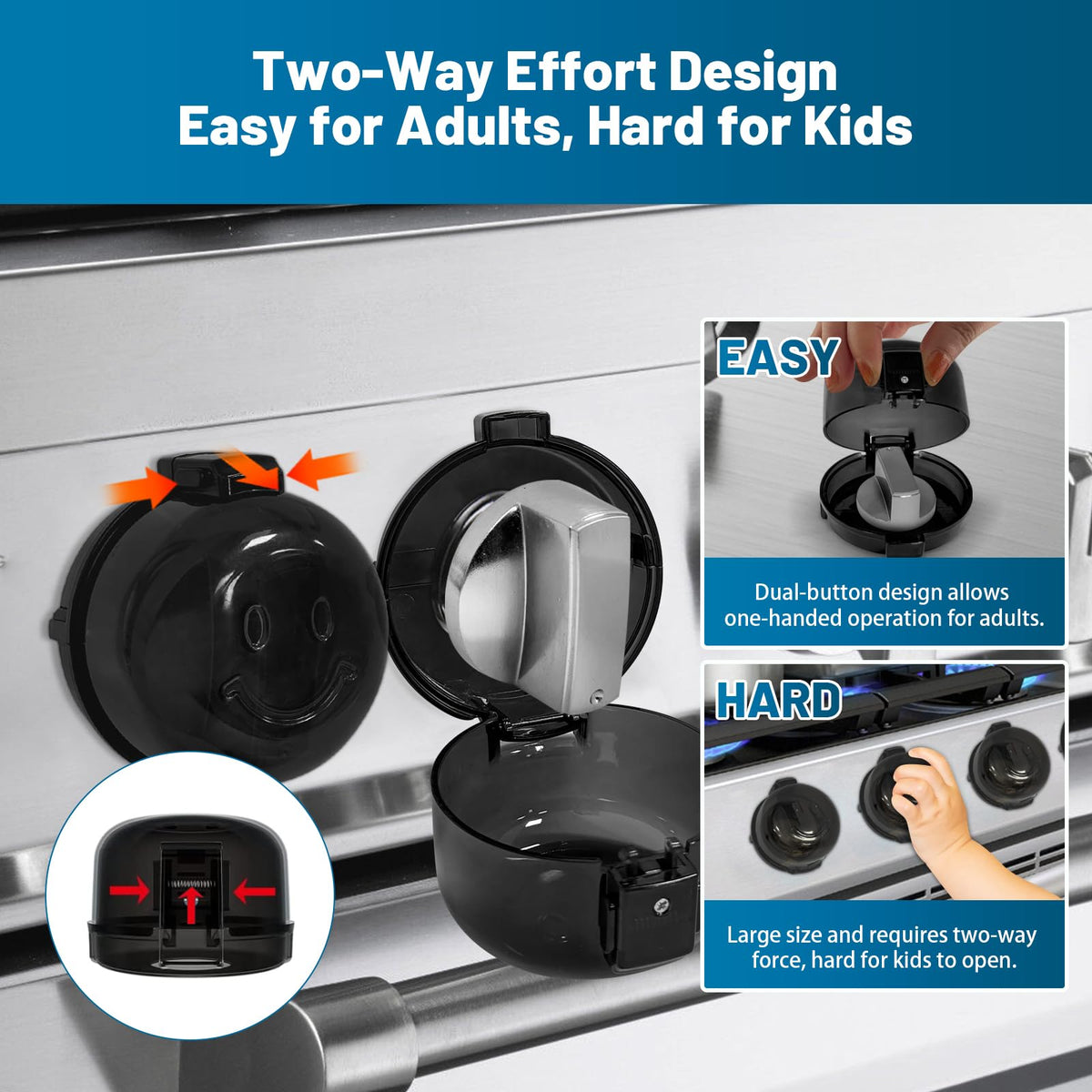 Childproof Stove Knob Safety Covers, Black Oven Knob Covers, 5 Pack