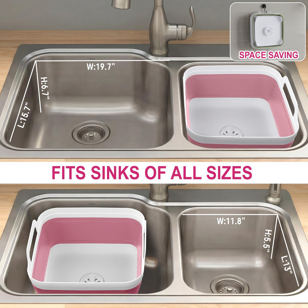 Collapsible Baby Bottle Wash Basin w/Drying Rack & Drain Plug, Pink