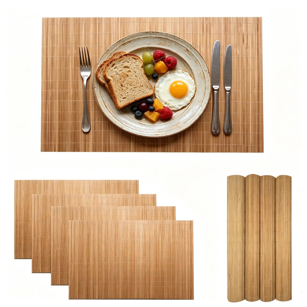 4-Pack Bamboo Placemats,Woven Heat-Resistant Rectangular Table Mats,Natural Dining Place Mats,Rustic Japanese Style