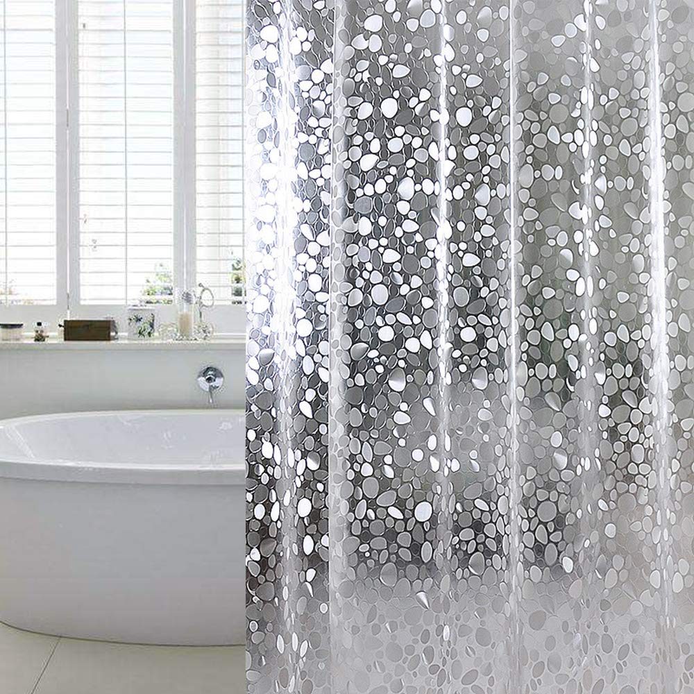Shower Curtain Liner Waterproof, 8G Thick EVA, Heavy Duty Shower Liner with Magnets, 3D Pebble Bath Curtain for