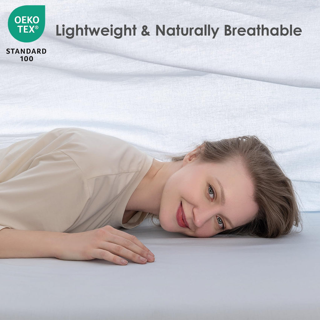 Light Blue 100% Washed Cotton Linen Feel Sheet Set