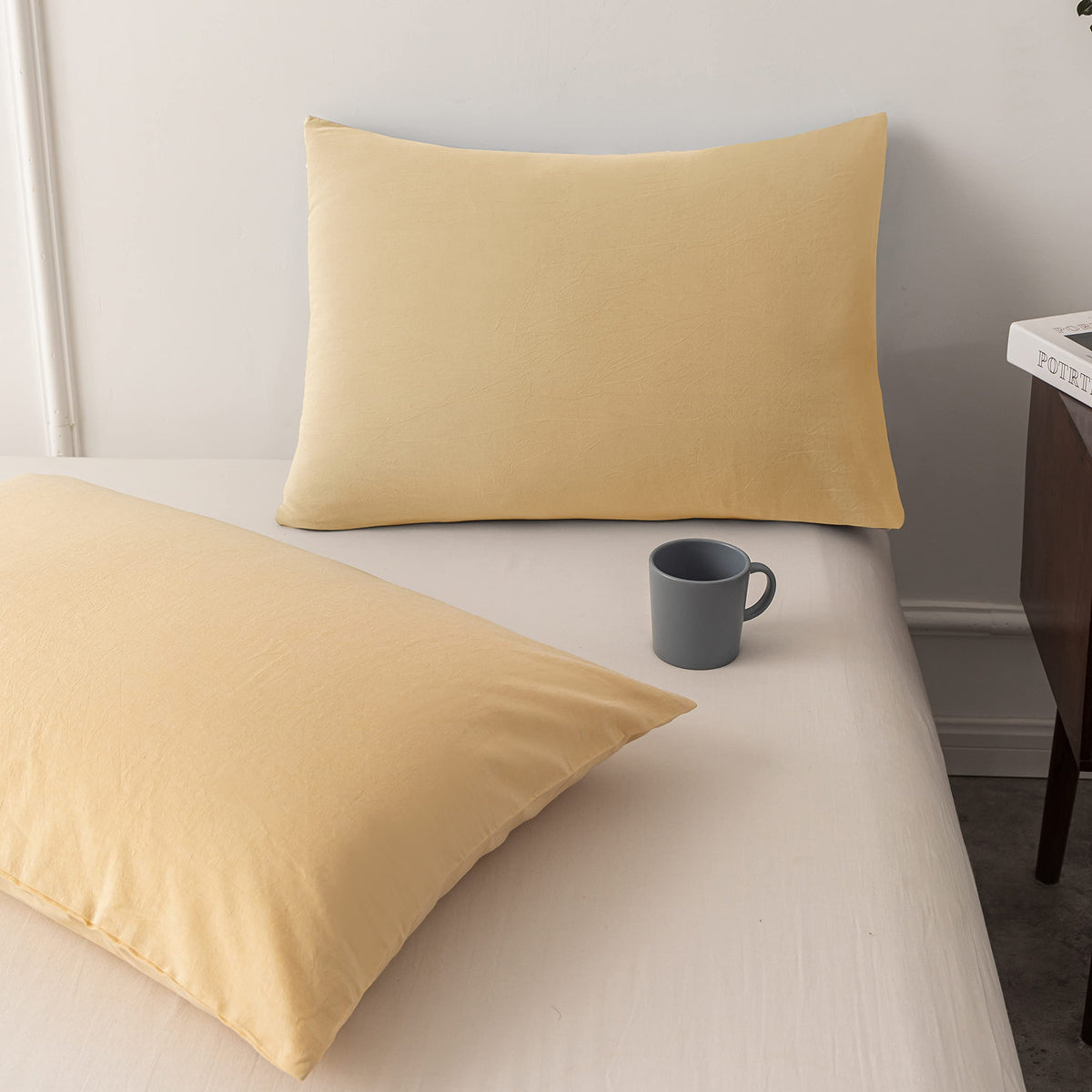 Washed Cotton Duvet Cover Ultra Soft 100% Cotton Solid Color Cream Yellow Duvet Cover Set with Zipper Closure