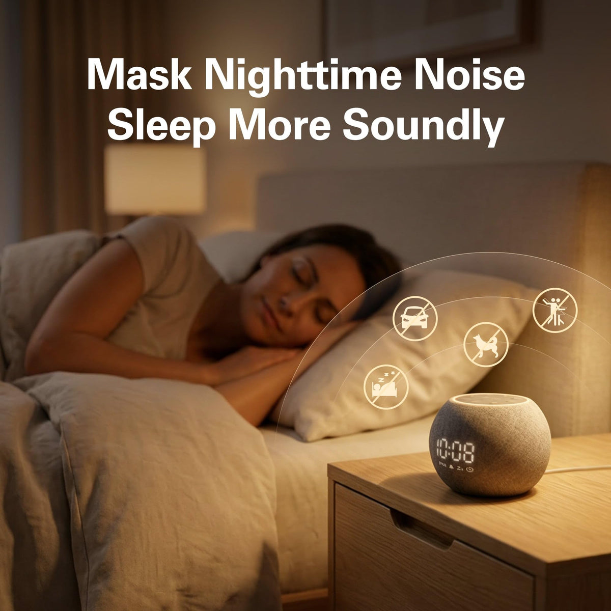 Alarm Clocks with Sound Machine, White Noise Machine 25 for Light Sleepers, 7 Gentle Alarms for Wake Up, 0-100%