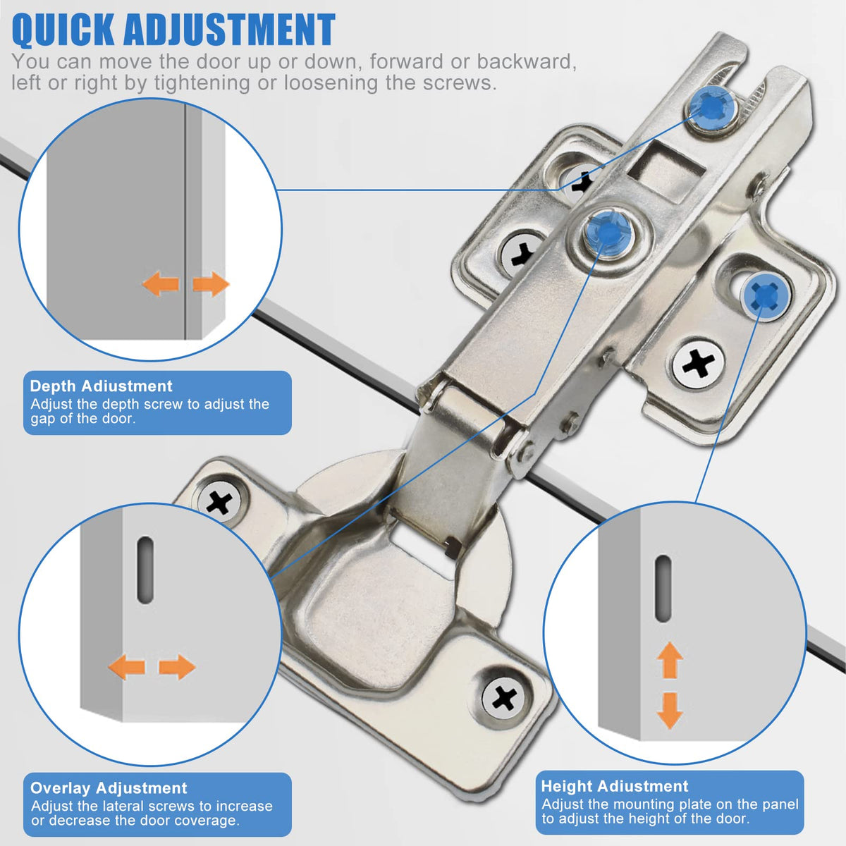 10 Pack 35mm Soft Close Cabinet Hinges, Concealed Full Overlay Hinge