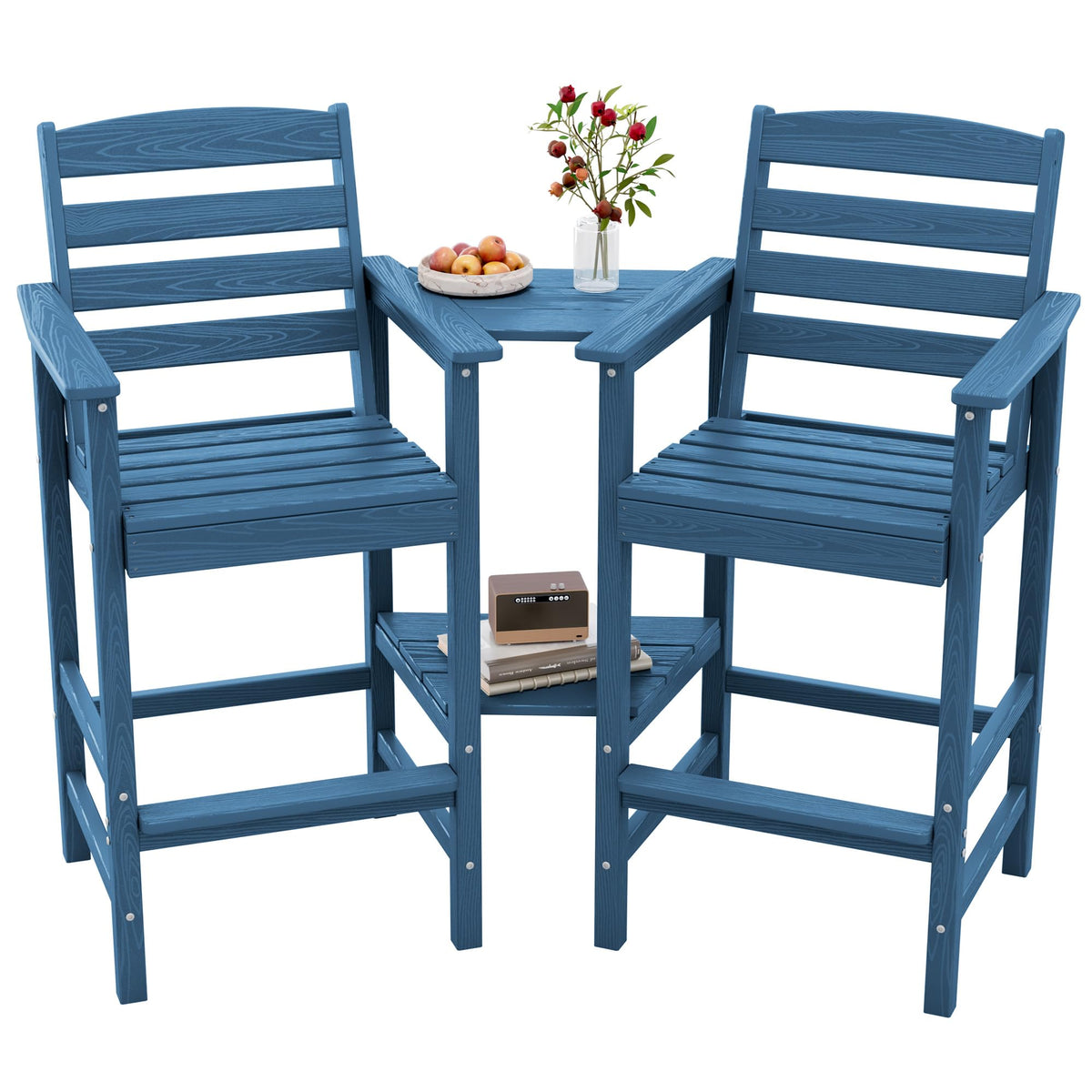 Tall Adirondack Chairs Set of 2, Outdoor Bar Height Barstools Chair Set for Bistro, Poolside, Garden, Blue (2 Pcs