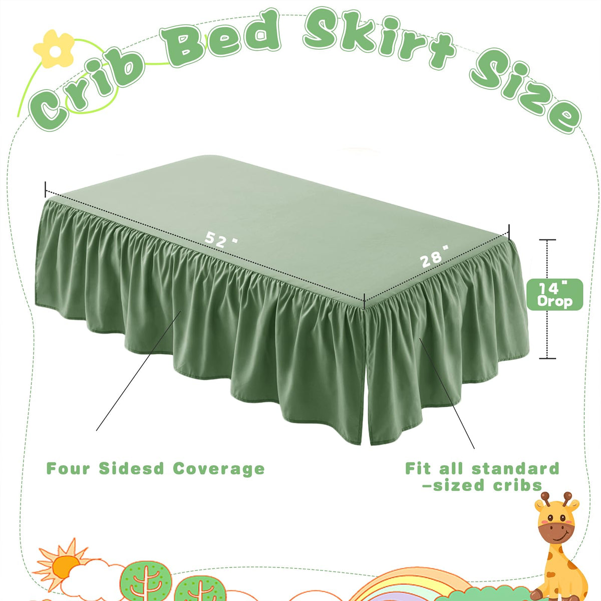 Sage Green Crib Skirt Dust Ruffle, Microfiber Crib Bed Skirt