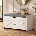 Shoe Storage Bench with Seating, Farmhouse Entryway Bench, Cream