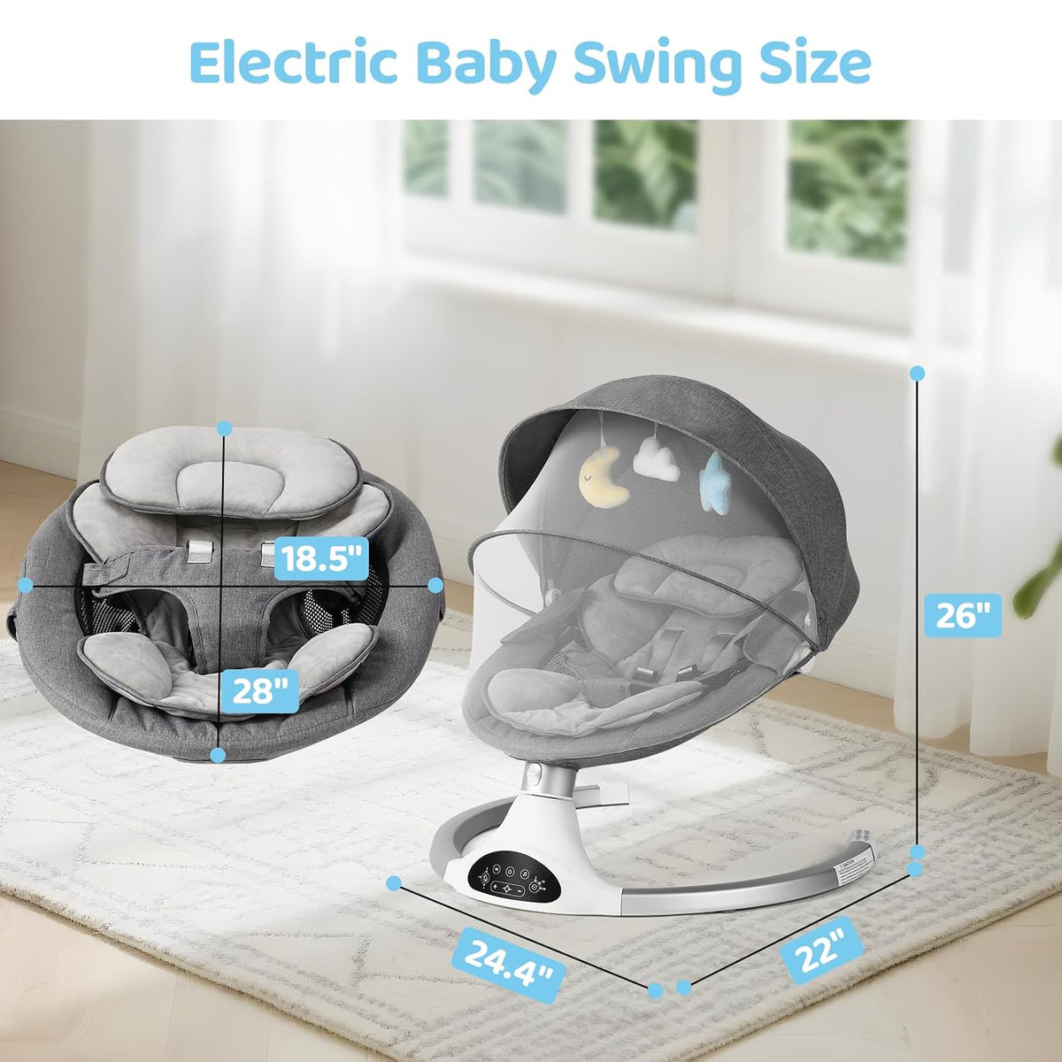Baby Swings for Infants with Adjustable Speeds and Timer, Bluetooth
