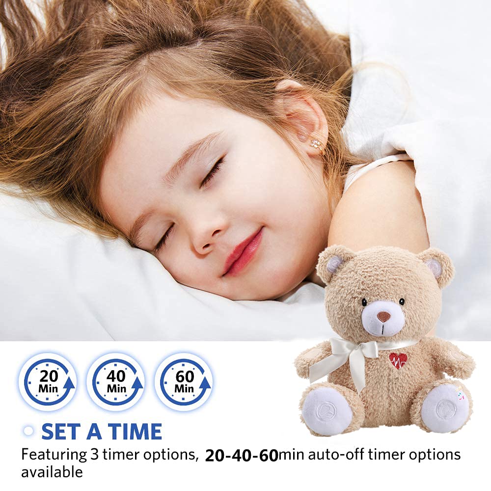 Newborns Musical Baby Sleep Soother, Mom's Heartbeat White Noise Machine, Bear Sleeping Aid with Cry Sensor|Night