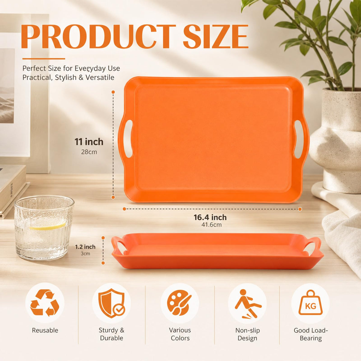 6 Pcs Serving Trays with Handle, 16.4 x 11 Inch, Fall Color