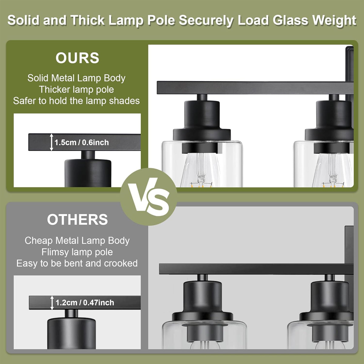Modern Bathroom Light Fixtures, 4 Light Vanity Lights Over Mirror, Black Wall Lamp with Clear Glass Cabinet Bedroom