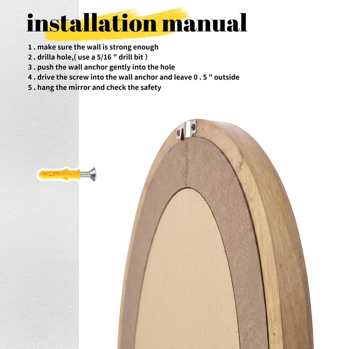 Wood Oval Mirror, 22x30" Farmhouse Rustic Decor Bathroom Vanity Wall Mirrors
