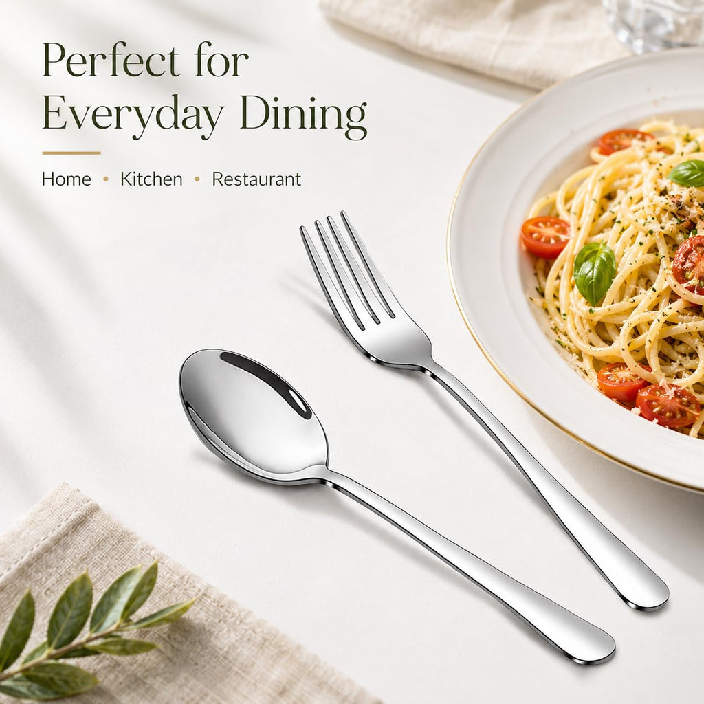 16-Piece Silverware Set for 8, 8.1-Inch Stainless Steel Dinner Forks and Spoons, Heavy Duty Mirror Polished Flatware