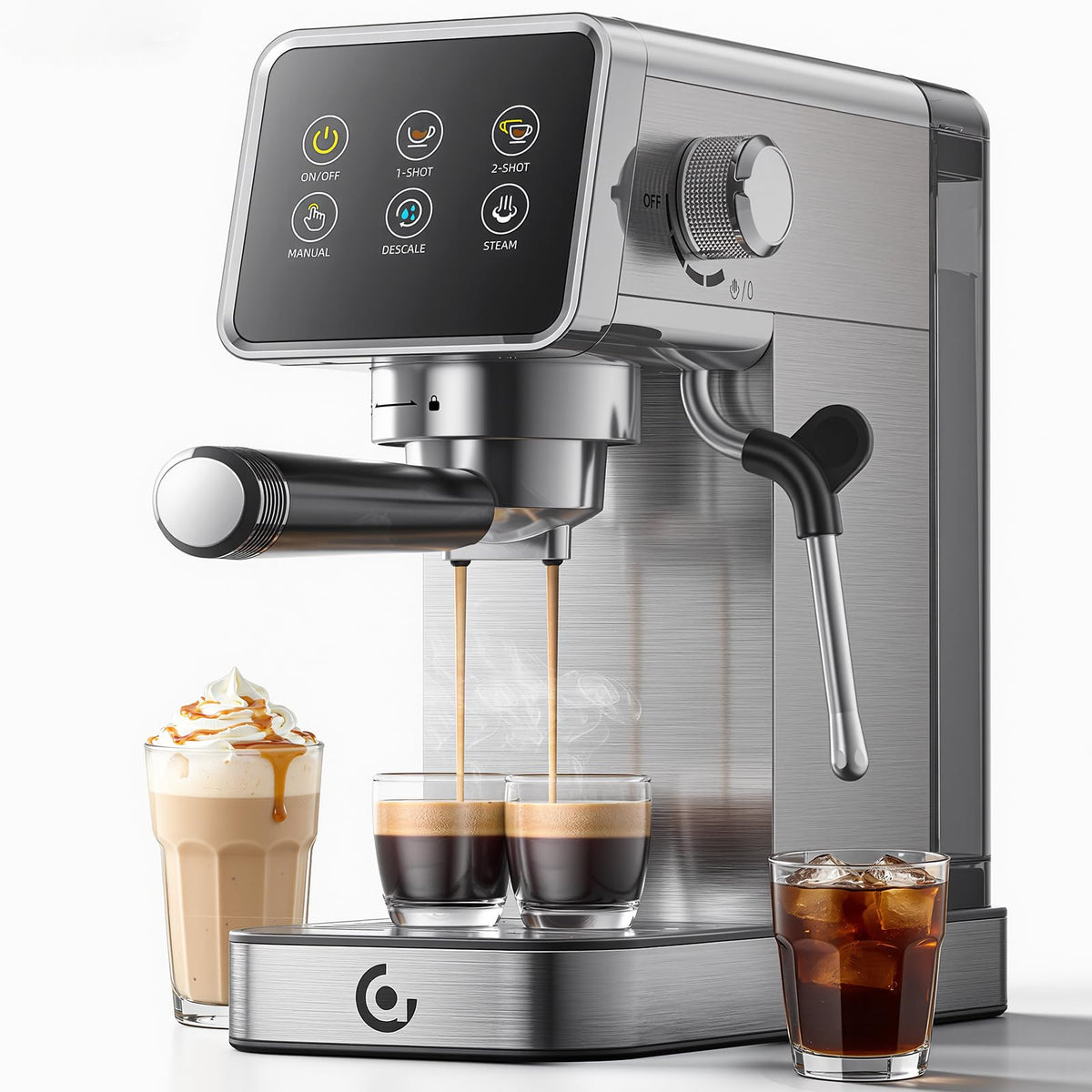 Espresso Machine with Self-Cleaning, 20Bar Coffee Maker, Platinum