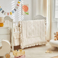 Mini Crib Bedding Set 3 Pieces Baby Boho Quilted Tufted Ruffles Comforter with Fitted Sheet and Ruffled Bed Skirt