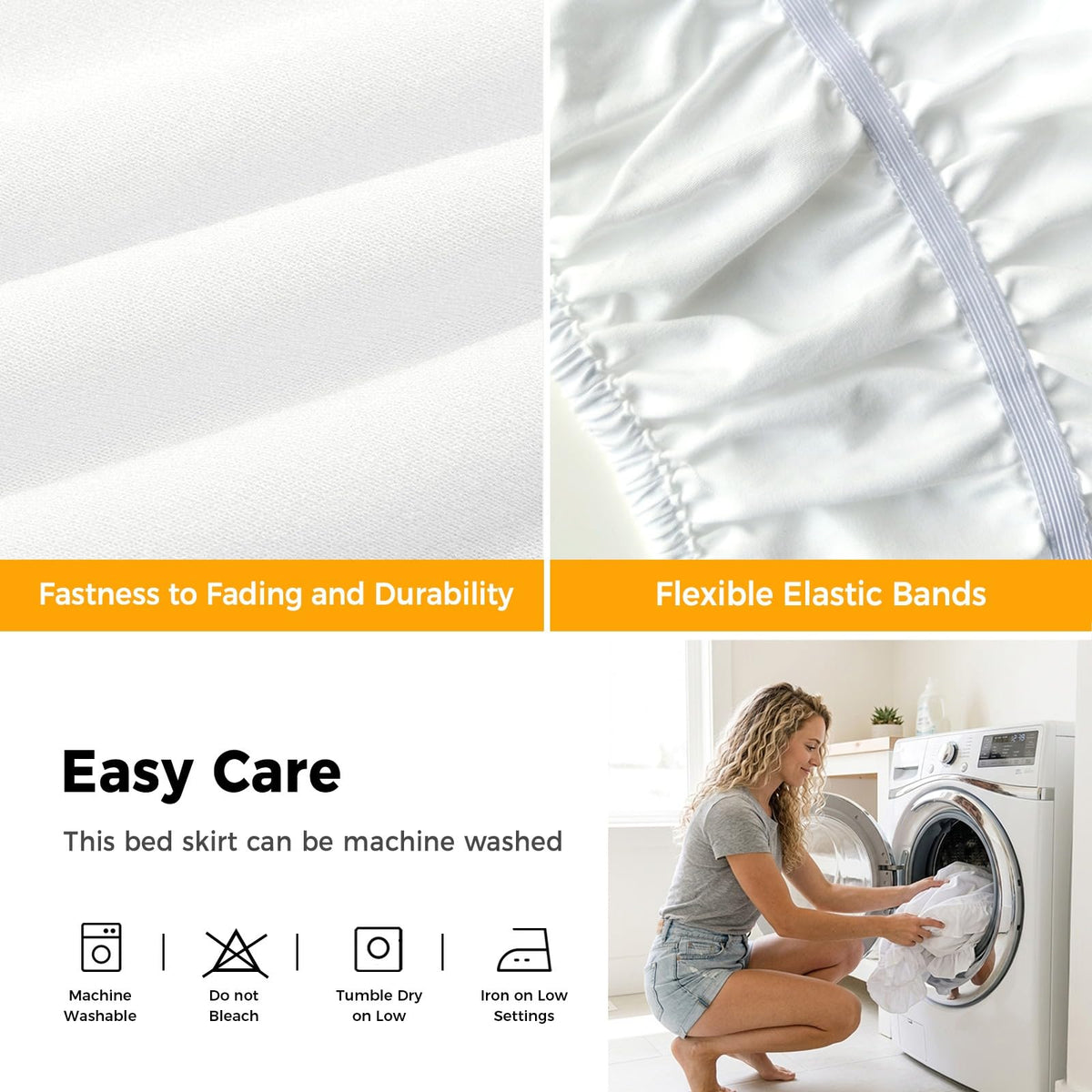 Thin Orange Striped Bed Skirt 16 Inch Drop, Adjustable & Elastic Wrap Around Bed Skirts Pleated Luxury