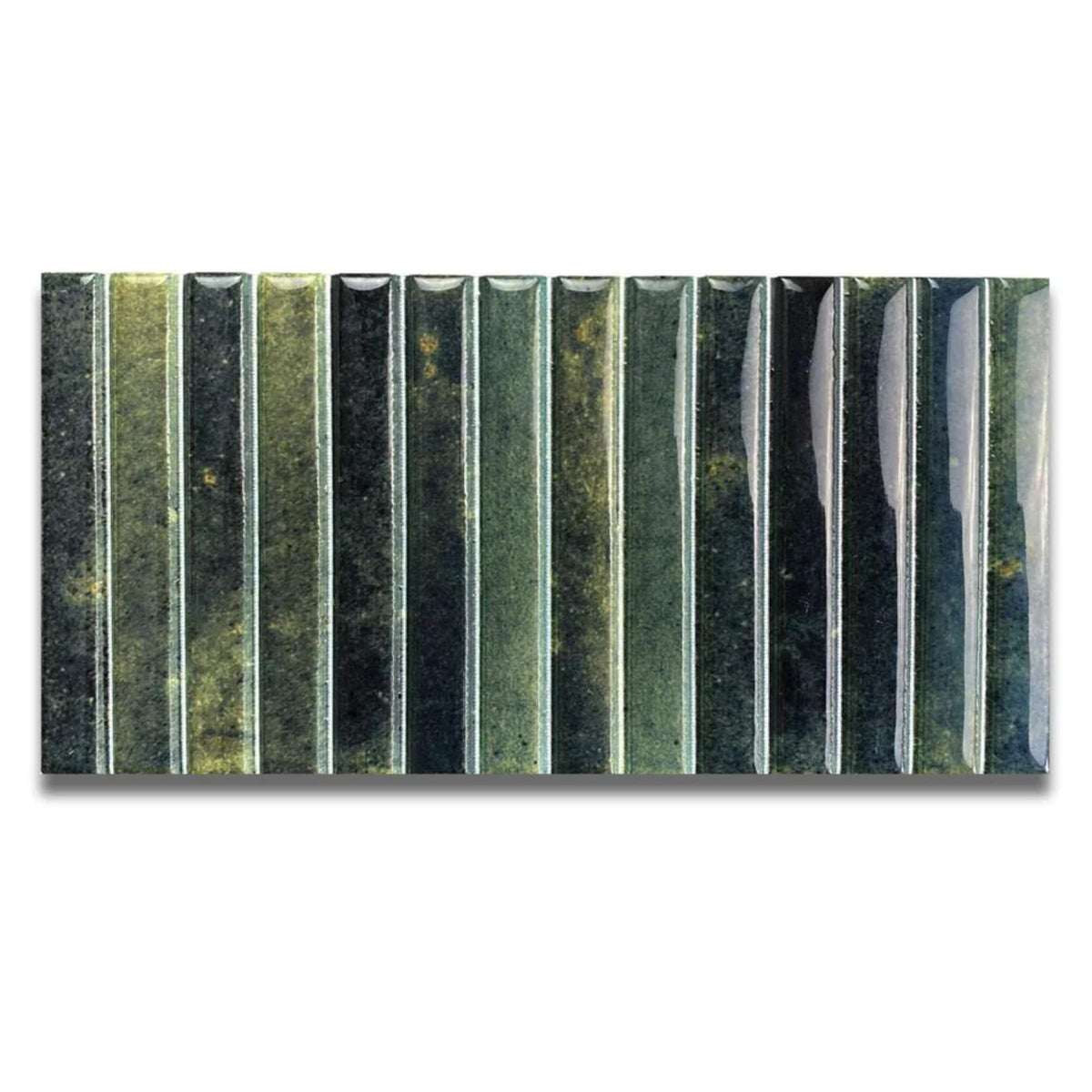 Scandia Glossy Forest Green 4.5x9 Ribbed Porcelain Wall Tile, 3D KitKat Fluted Decorative Tile Backsplash, Bathroom