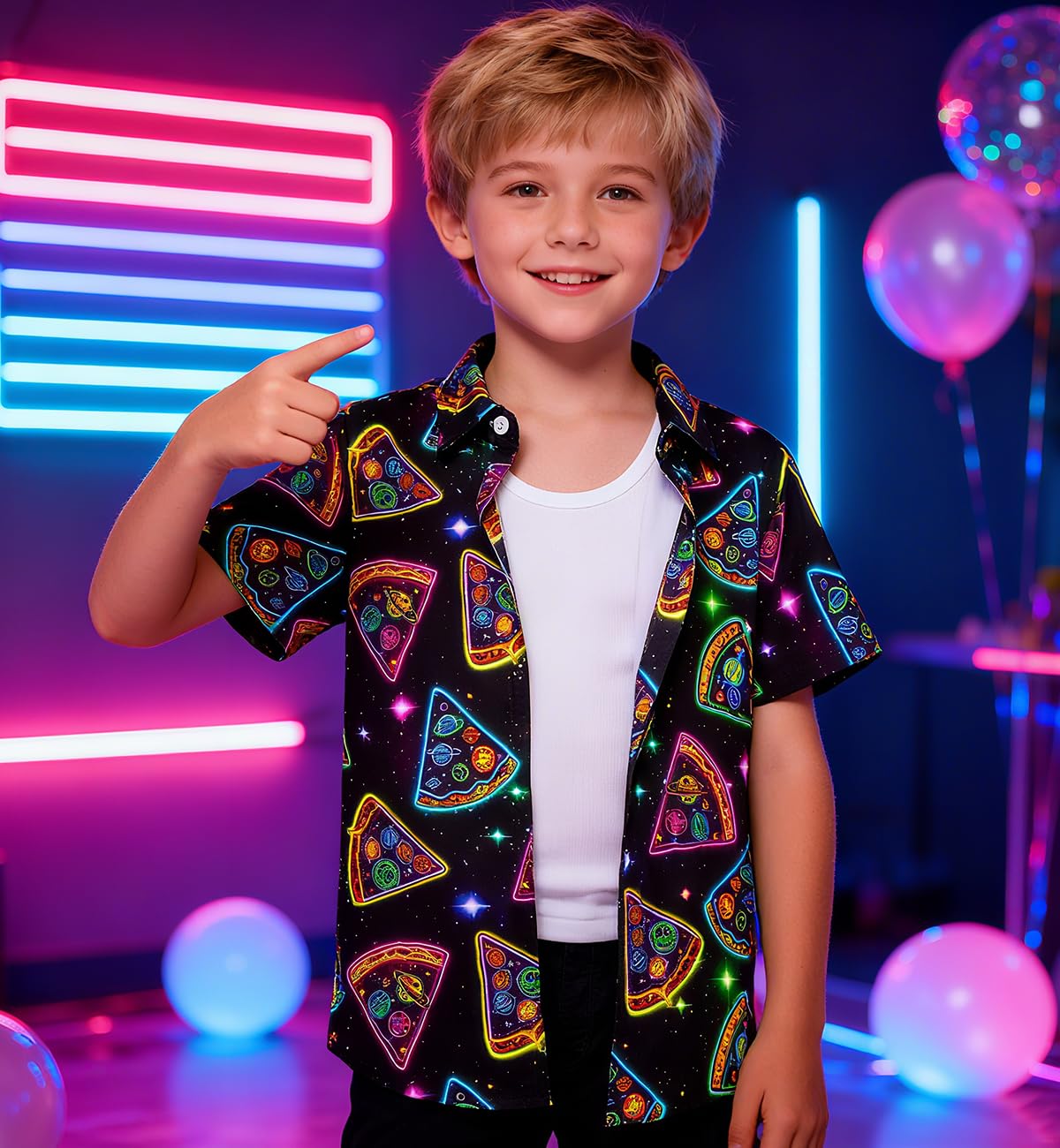 Toddler Neon Shirt Boys Pizza Galaxy Button Down Shirts