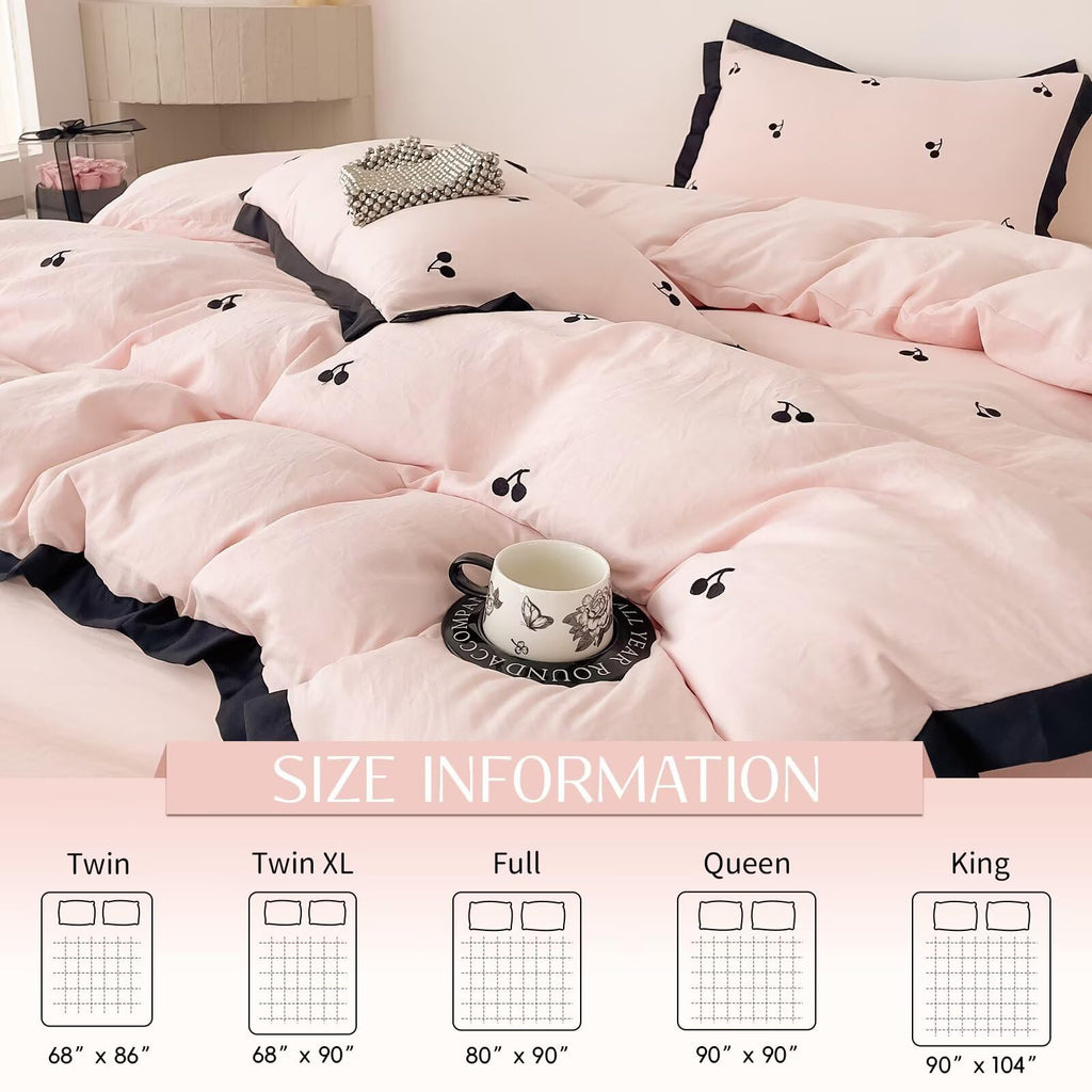 Cute Coquette Duvet Cover Set 3 Pcs(1 Duvet Cover with 2 Pillowcases), Soft Brushed Wash Fall Winter Duvet