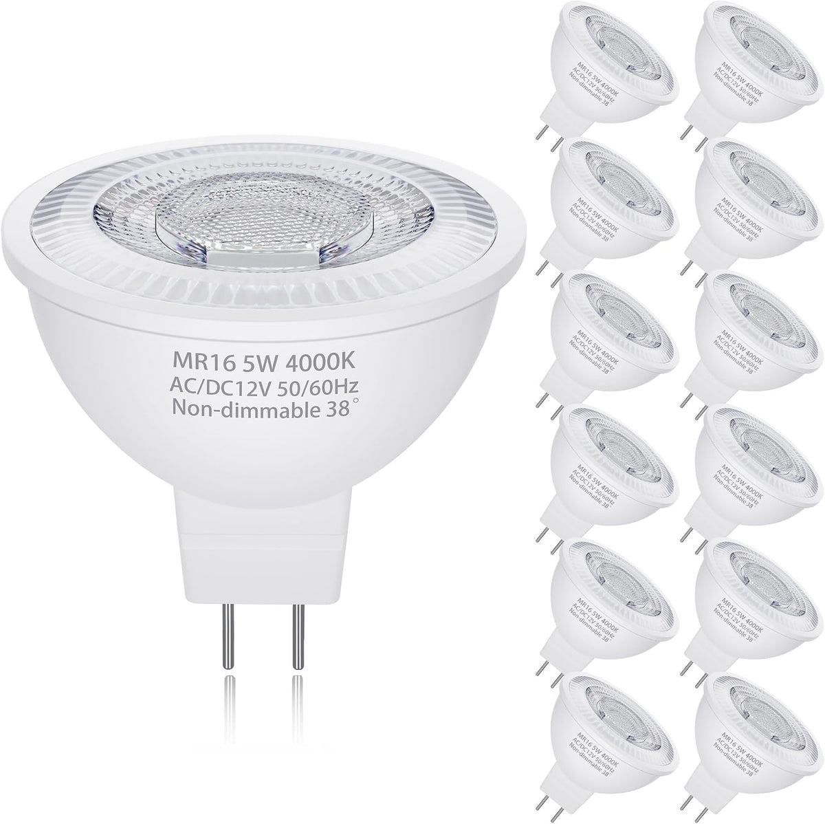 MR16 LED Bulbs 50W Halogen Equivalent, 4000K Neutral White, 5W MR16 GU5.3 Bi-Pin Base 12V Low Voltage Spotlight Bulb