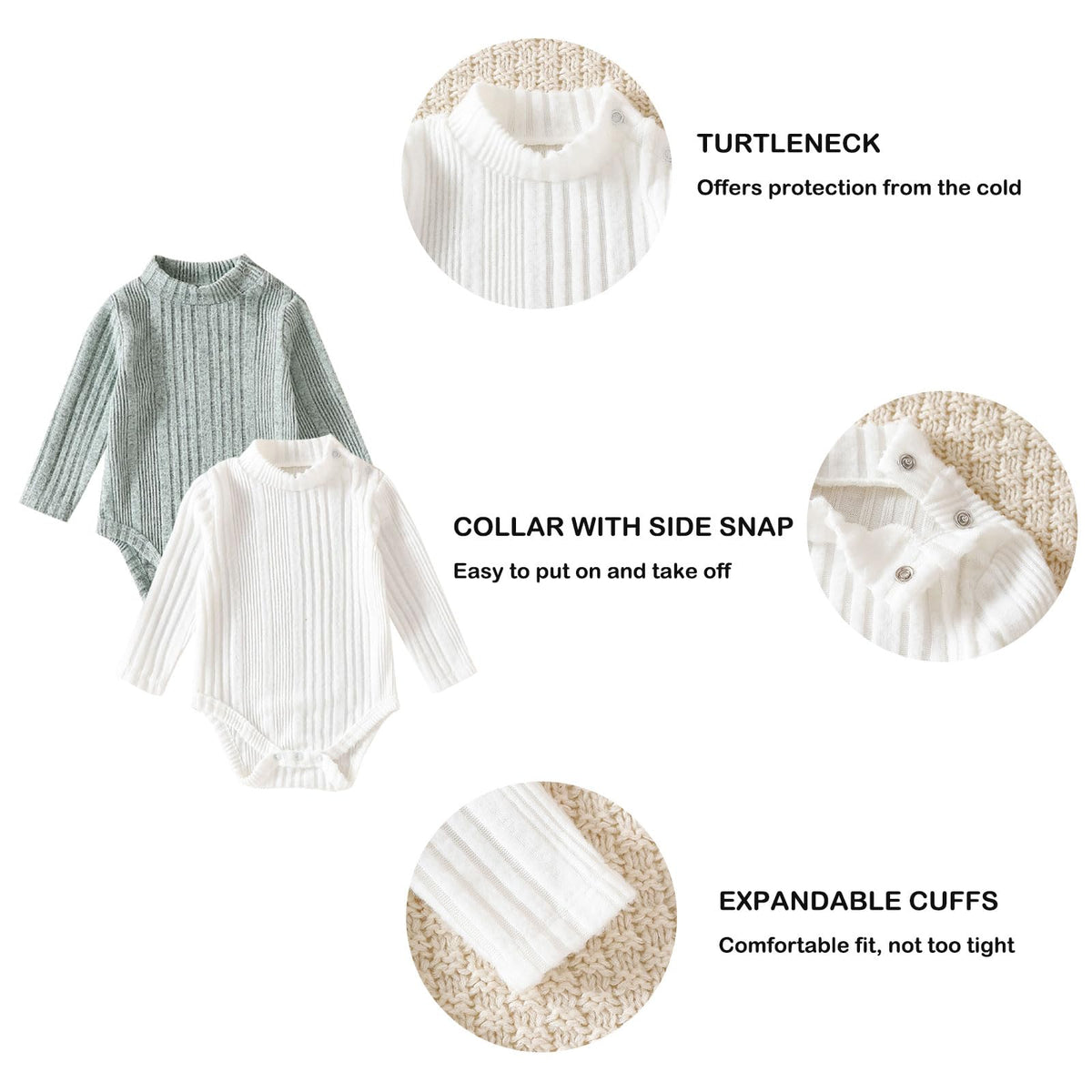 Baby Turtleneck Bodysuit 2 Pack Long Sleeve Ribbed Onsies