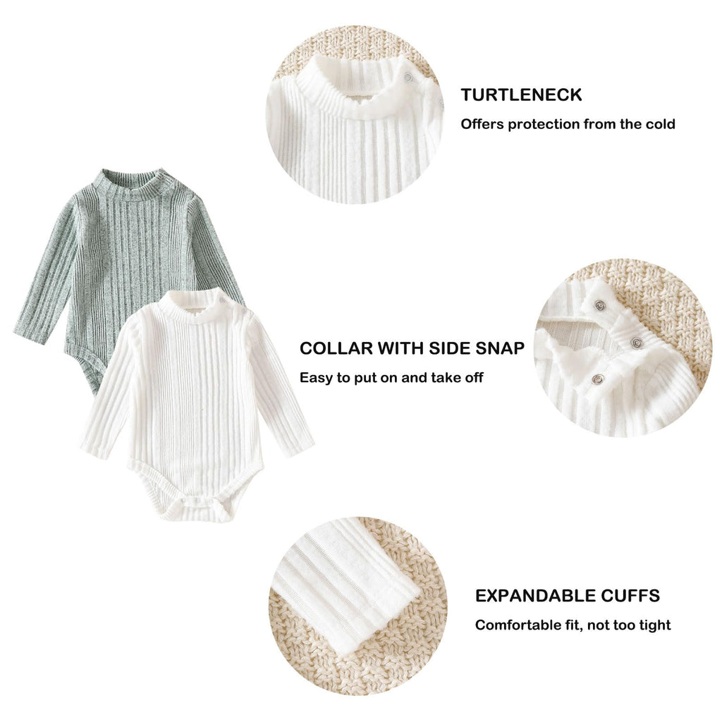 Baby Turtleneck Bodysuit 2 Pack Long Sleeve Ribbed Onsies