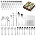 65 Pcs 18/10 Steel Silverware Set with Serving Utensils, Hammered Flatware