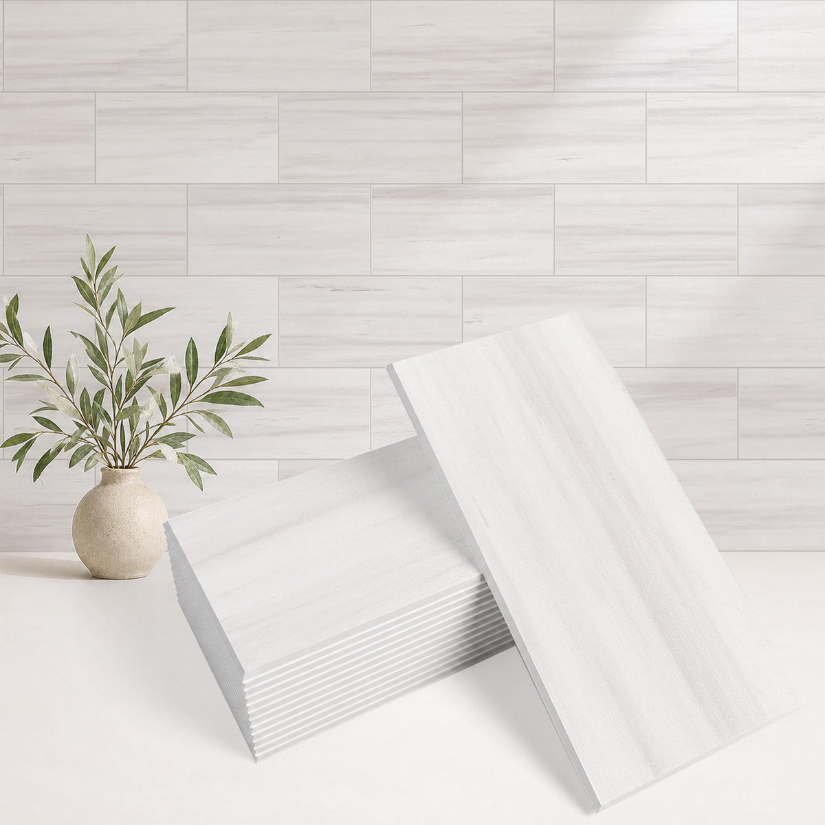 100 Pieces Peel and Stick Backsplash , 3" x 6" PVC Subway Tile 2026 Upgraded Dolomite Mist Backsplash Stick on Tile