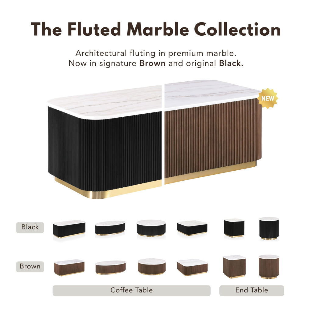 Beryl Square Marble Top Coffee Table, White and Brown