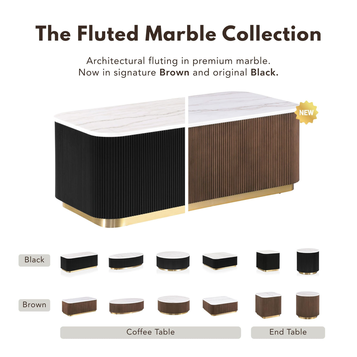 Beryl Square Marble Top Coffee Table, White and Brown