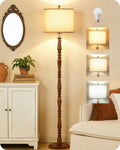 65" Farmhouse Wood Floor Lamp with Pull Chain, 3CCT, Walnut