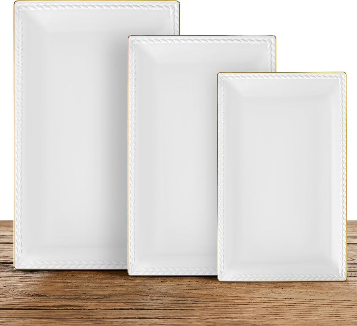 Ceramic Serving Platter Set | 16"/14"/12" Rectangular Serving Trays for Entertaining at Parties and Weddings | Oven