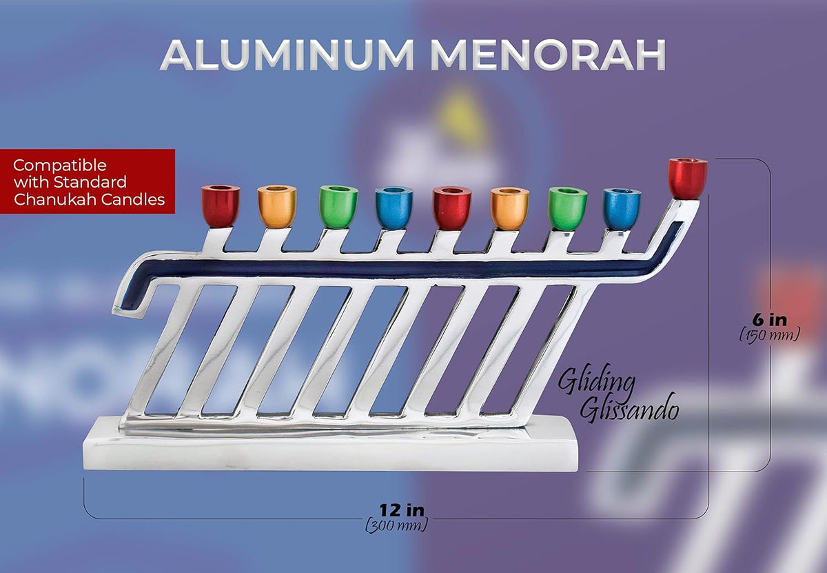 Aluminum Candle - Silverstone Multicolored Tip - Modern Decorative for Chanukah - Fits All Standard Chanukah Candles