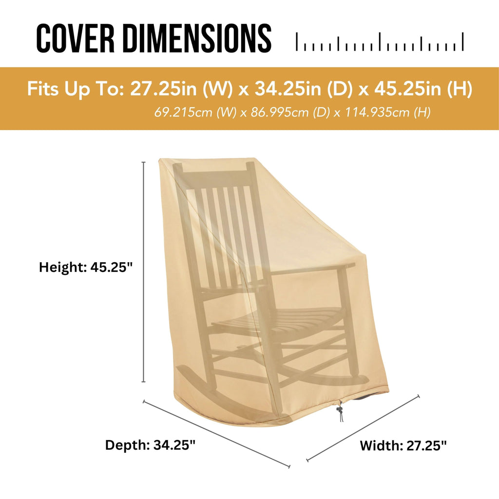 Weatherproof Outdoor Rocking Chair Cover, 100% Woven Polyester, Elastic Cord with Toggle, Apricot Crush