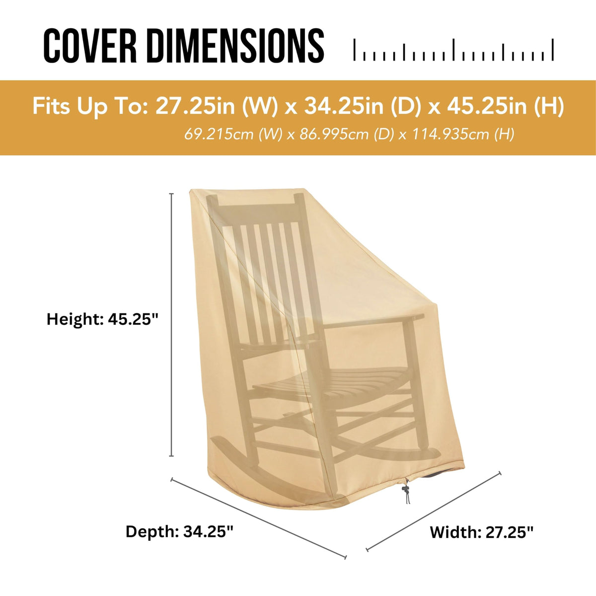Weatherproof Outdoor Rocking Chair Cover, 100% Woven Polyester, Elastic Cord with Toggle, Apricot Crush