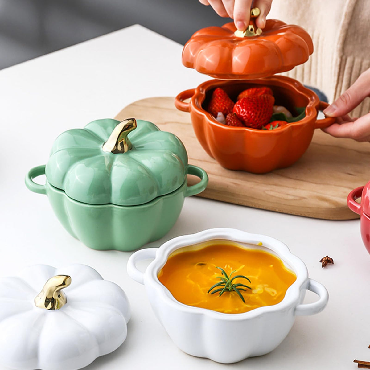 Dutch Oven Pot with Lid, Pumpkin Pottery Dessert Saucepan, Mini Baking Dish Cute Pumpkin Bowl, Covered Dutch Oven