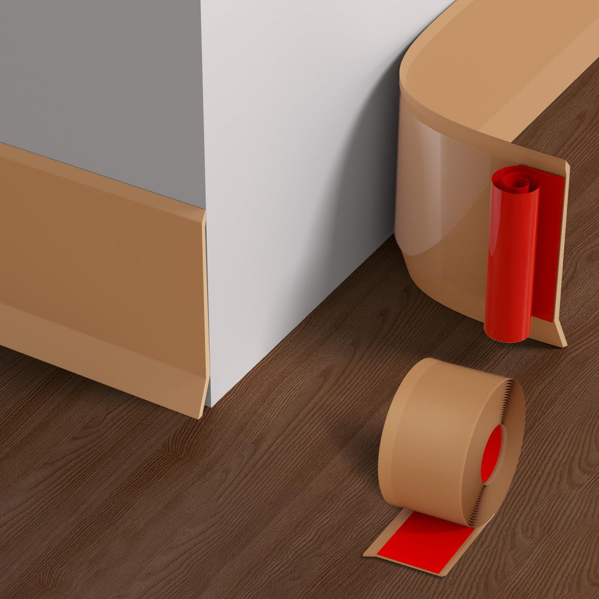 Flexible Baseboard Molding Trim, 4 Inch x 60 Feet Peel and Stick Cove Base
