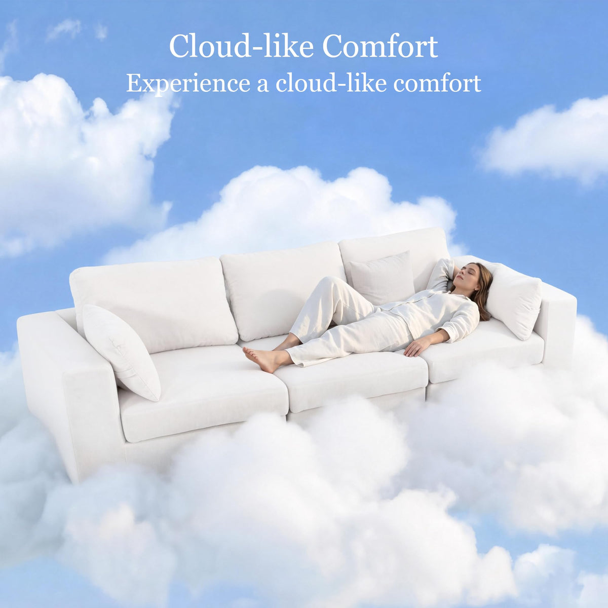 152''Oversized Deep Seat Modular Sectional Sofa, Beige L Shaped Cloud Couch