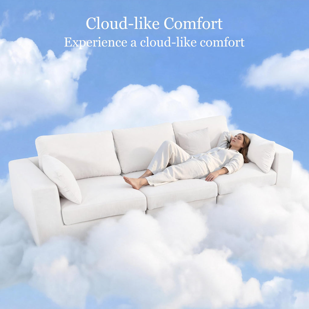 152''Oversized Deep Seat Modular Sectional Sofa, Beige L Shaped Cloud Couch