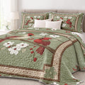 Cardinal Bird Quilt Set Size Farmhouse Floral Country Bedding with Sage Green Background Gingham Border