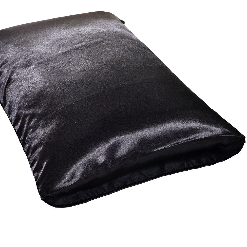 Hotel Quality Solid Silver Black Duvet Cover Set /Single Size Silk Like Satin Bedding with Hidden Zipper Ties