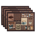 Coffee Theme Placemats Set of 4 Farmhouse Style Brown Linen Fabric Table Mat 12x18 Inch Washable Heat Resistant